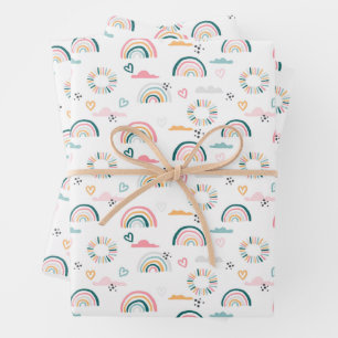Rainbows & Hearts Pattern Wrapping Paper Sheets