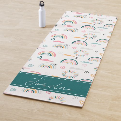 Rainbows  Hearts Pattern Yoga Mat