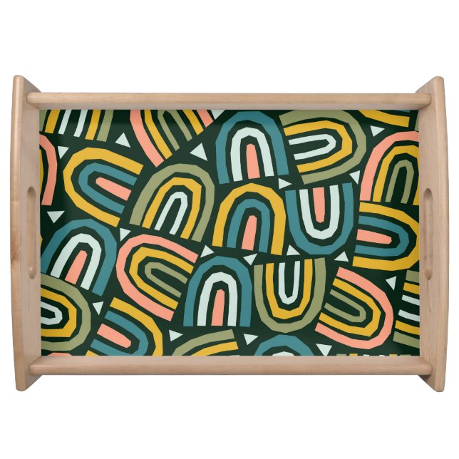 Rainbows in geometric style, vintage pattern. serving tray (Front)