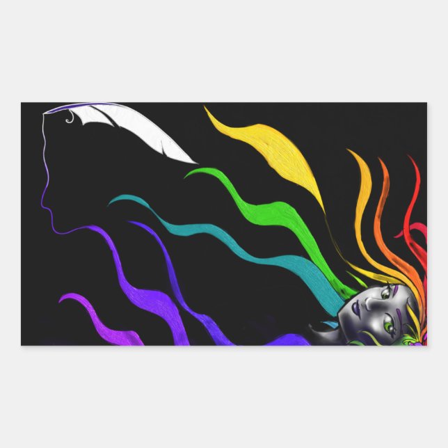 Rainbows In Her Hair Rectangular Sticker (Front)