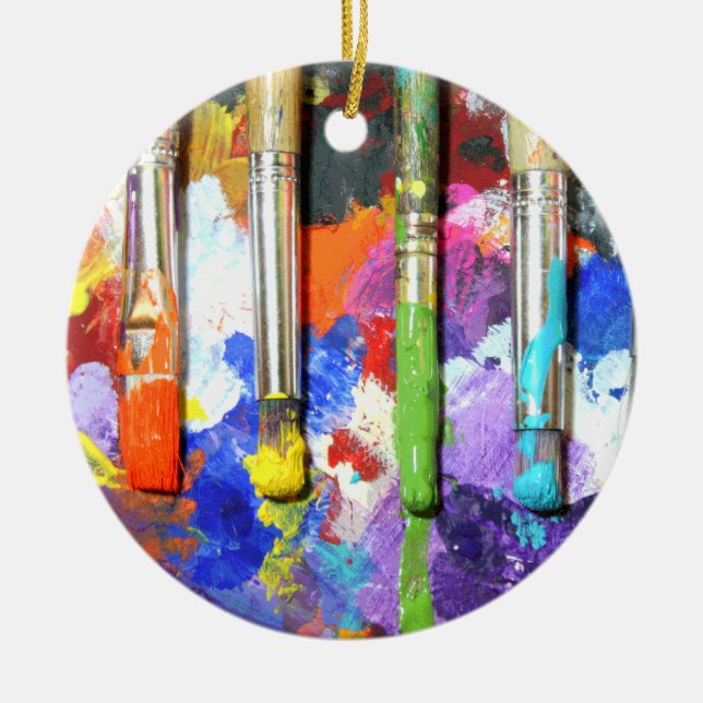 Rainbows In Progress Paint Brush Photography Ceramic Ornament (Front)