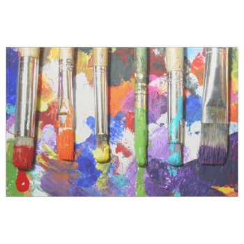 Rainbows In Progress Paint Brush Photography Fabric by time2see at Zazzle