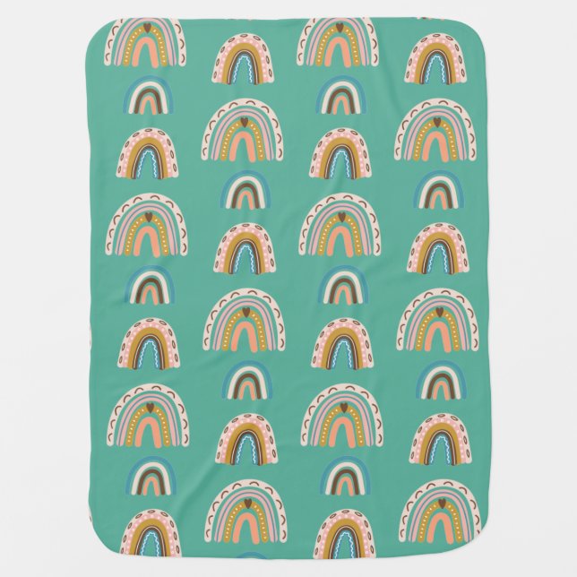 Rainbows Leaves Shapes Boho Scandi Neutral Baby Blanket (Front)