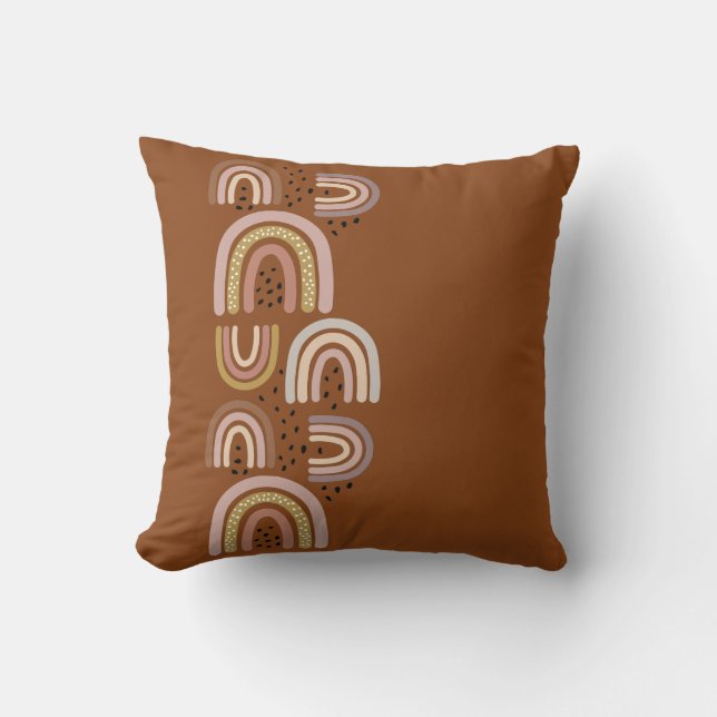 Rainbows Neutral Colors Brown hand drawn trendy Throw Pillow (Front)