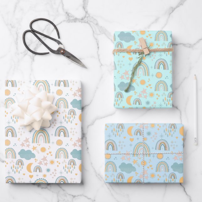rainbows new baby baby shower wrapping wrapping paper sheets (Front)