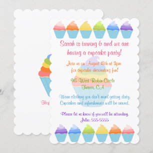 Rainbows of Cupcakes Invitation