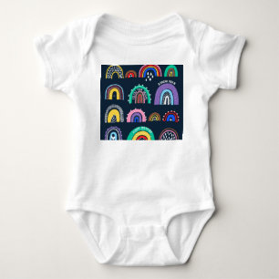 Rainbows on dark, hand-drawn style. baby bodysuit