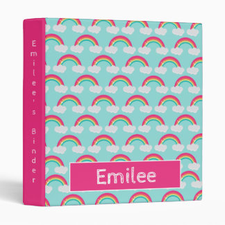 Rainbows Pattern Colorful Happy Rainbow Hot Pink 3 Ring Binder