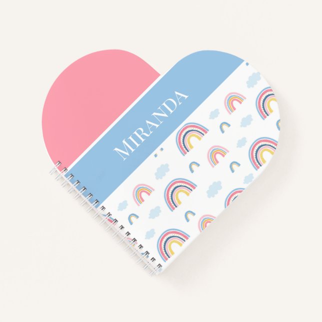 Rainbows Pink Blue Personalized Typography Notebook (Front)