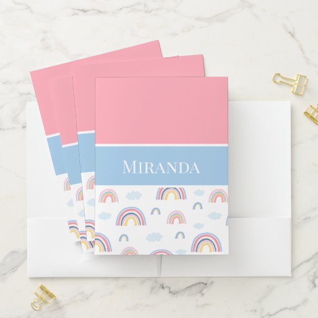 Rainbows Pink Blue Your Name Typography Pocket Folder (In Situ)