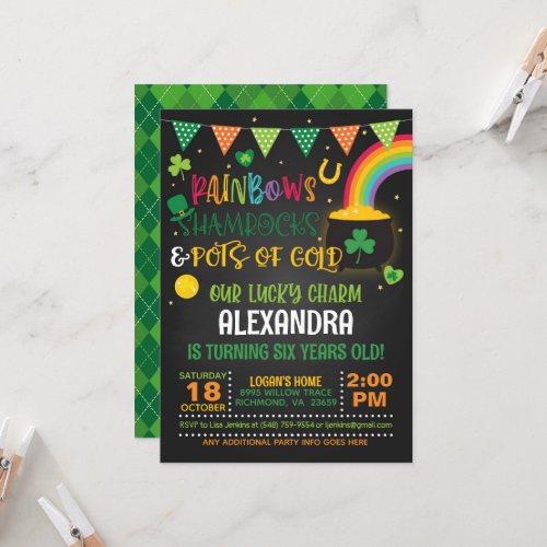 Rainbows Shamrocks and Pots of Gold B Birthday  Invitation