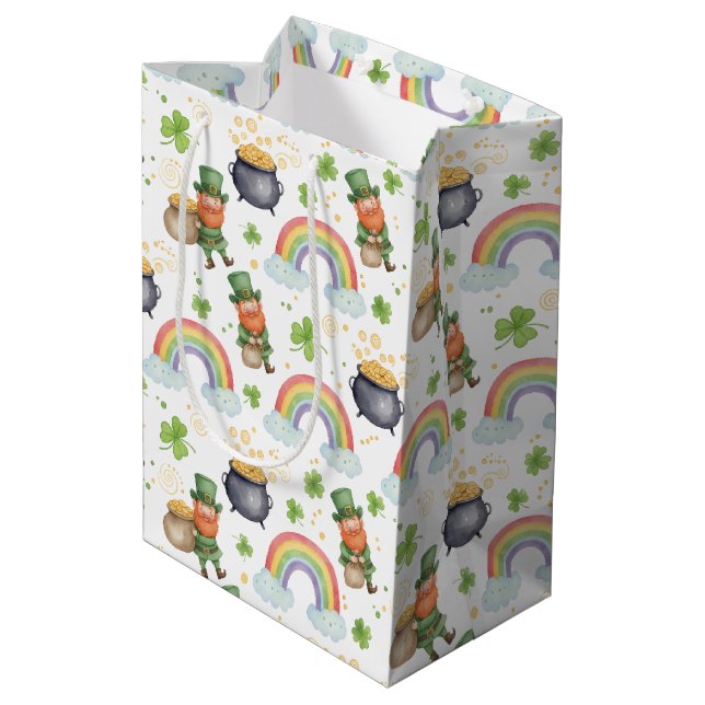 Rainbows Shamrocks Leprechauns St Patrick's Day  Medium Gift Bag (Back Angled)