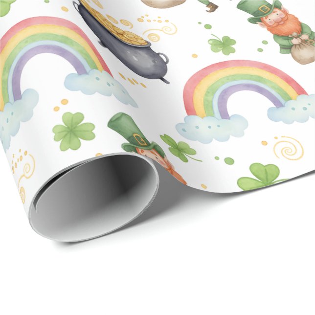 Rainbows Shamrocks Leprechauns St Patrick's Day  Wrapping Paper (Roll Corner)