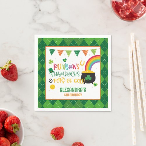 Rainbows Shamrocks  Pots of Gold Birthday Napkins