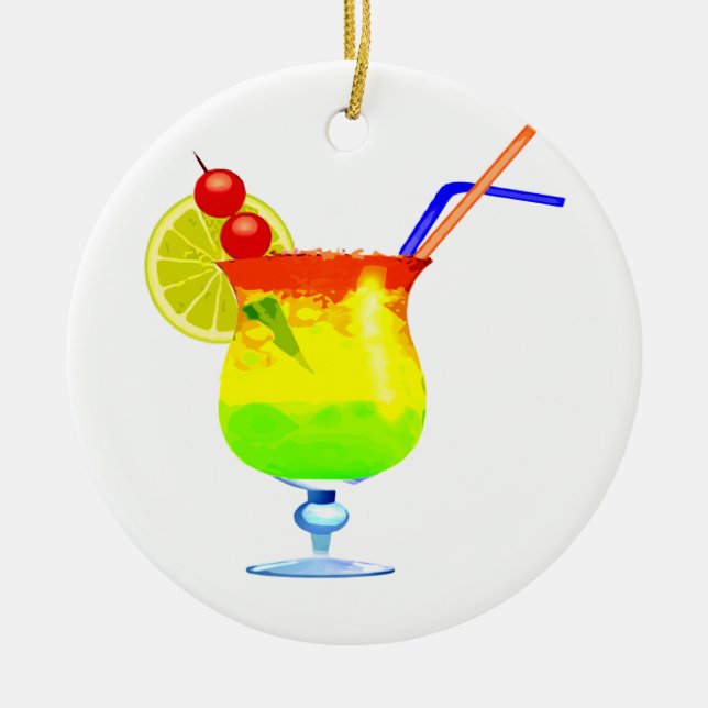 Rainbows Tropical Drink Ceramic Ornament (Front)