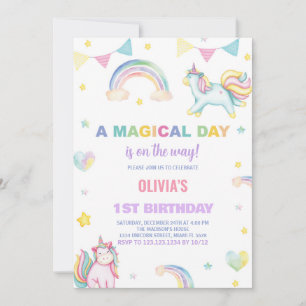 Rainbows Unicorn Birthday Invitations
