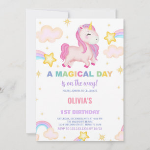 Rainbows Unicorn Birthday Invitations