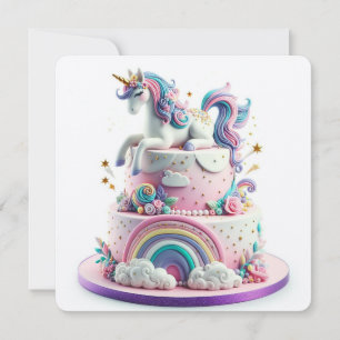 RAINBOWS & UNICORNS KIDS BIRTHDAY CAKE CARD
