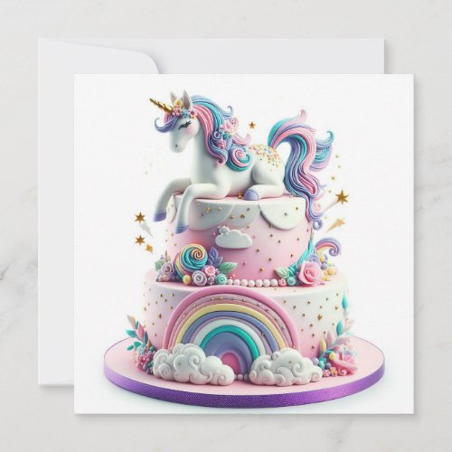 RAINBOWS  UNICORNS KIDS BIRTHDAY CAKE CARD