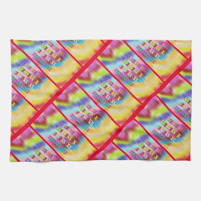 Rainbows with red borders kitchen towel (Horizontal)