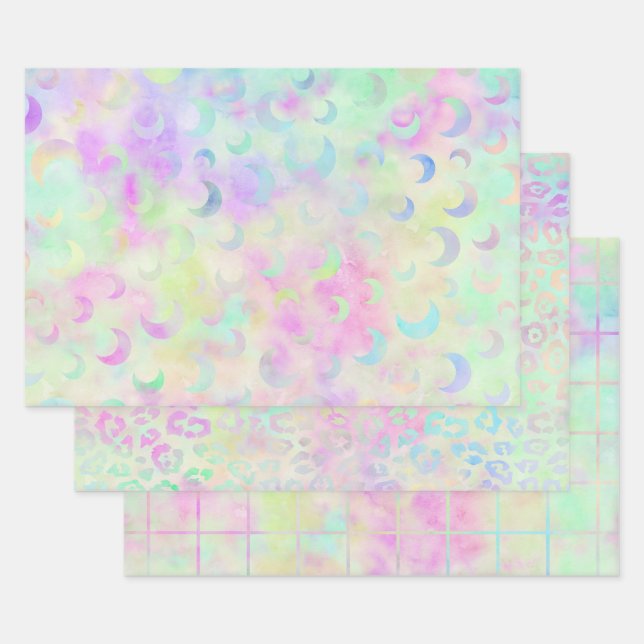 Rainbowy colorful holo cute wrapping paper sheets (Set)