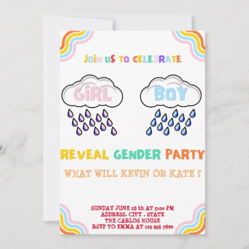 Raincloud Gender Reveal Invitation