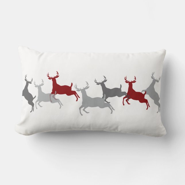 RAINDEER DANCE Christmas Red Vintage Throw Pillow (Front)