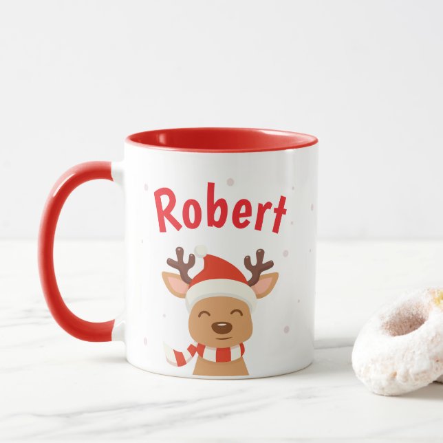 Raindeer Santa Personalize Christmas Coffee Mug (With Donut)