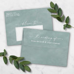 Raindrop Mint Watercolor A7 5x7 Wedding Invitation Envelope<br><div class="desc">Watercolor in Raindrop Dusty Green A7 5x7 inch Wedding Envelopes (other sizes to choose from). This modern wedding envelope design has a beautiful watercolor texture, and bold colors that are perfect for winter. Shown in the Raindrop Dusty Green colorway. With a gorgeous signature script font with tails, the ethereal watercolor...</div>
