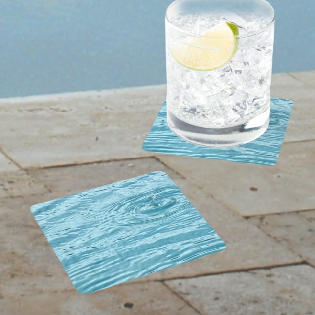 Raindrop on Rippling Pool Water Aqua Blue Square Paper Coaster (Creator Uploaded)
