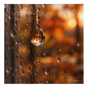 Raindrop on Window Autumn Bokeh Photography Acrylic Print