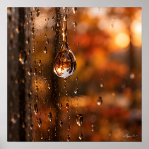 Raindrop on Window Autumn Bokeh Photography Poster