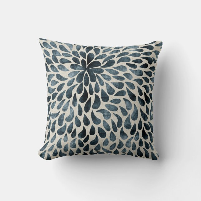 Raindrop Pattern Deep Blue Throw Pillow (Front)