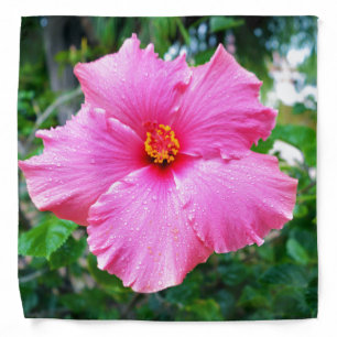 "Raindrop Petals: Pink Hibiscus in a Gentle Shower Bandana