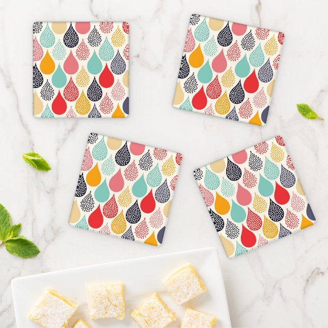 Raindrop Pop Art Dot Pattern Coaster Set (In Situ)