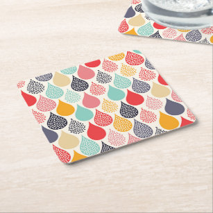 Raindrop Pop Art Dot Pattern Square Paper Coaster