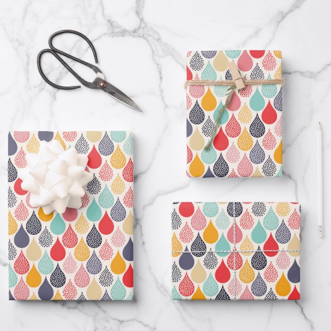 Raindrop Pop Art Dot Pattern Wrapping Paper Sheets (Front)