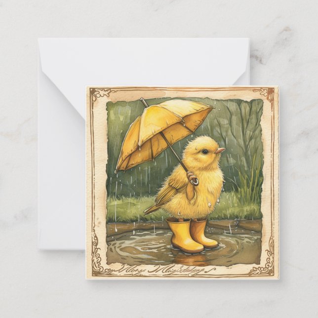 Raindrop Revelry: Celebrate with Fun Chick Note Card (Front)