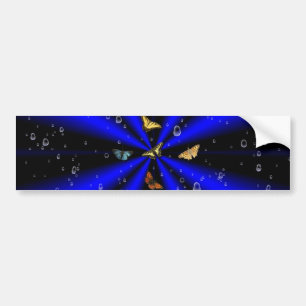 Raindrops and Butterfly on black and blue Bumper Sticker