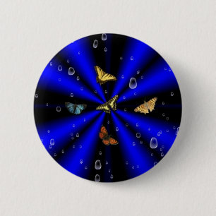 Raindrops and Butterfly on black and blue Pinback Button