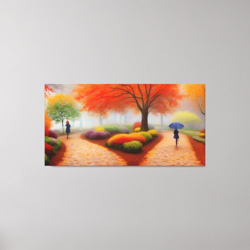 Raindrops and Leaves Impressionist Walkway Canvas Print