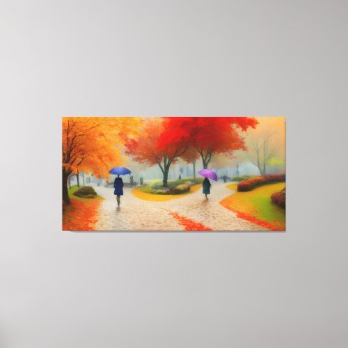 Raindrops and Leaves Impressionist Walkway Canvas Print