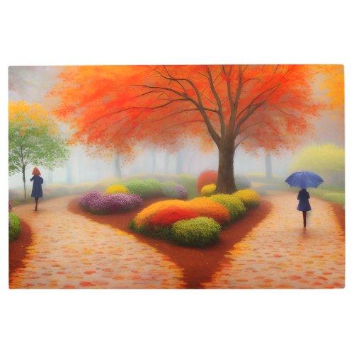 Raindrops and Leaves Impressionist Walkway Metal Print