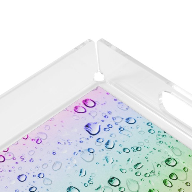 Raindrops and Rainbow Gradient Pastel Acrylic Tray (Corner)