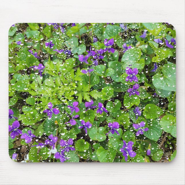 Raindrops and Violets Mouse Pad (Front)