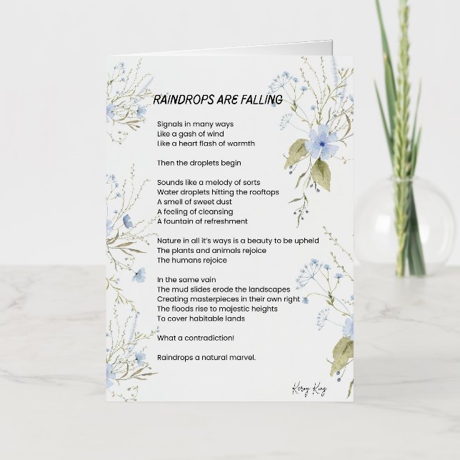 Raindrops are falling poem poetry  foil greeting card (Front)