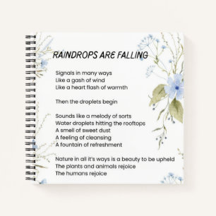 Raindrops are falling poem poetry  notebook