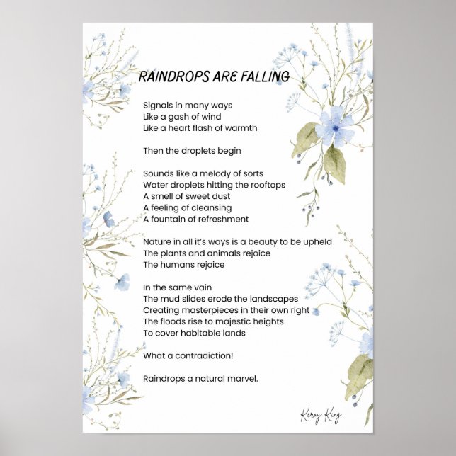 Raindrops are falling poem poetry  poster (Front)