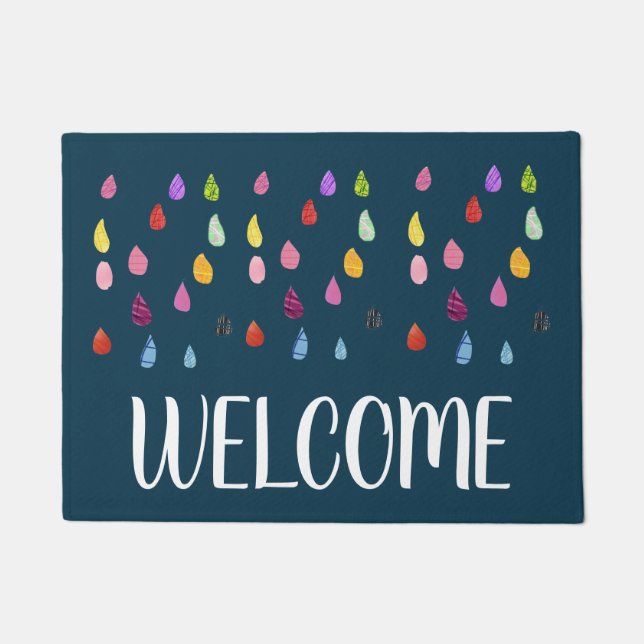 Raindrops art collage cute collage boho doormat (Front)