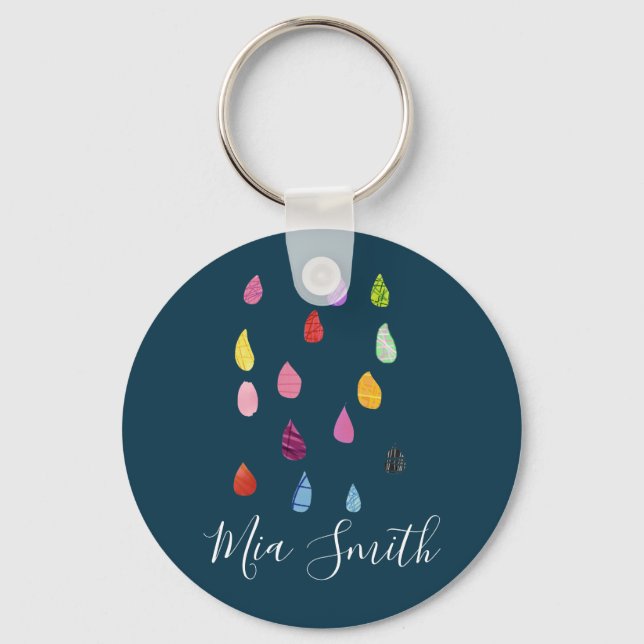 Raindrops art collage cute collage boho keychain (Front)